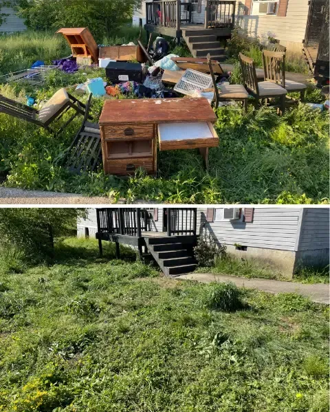Cluttered yard transformed to clean space.
