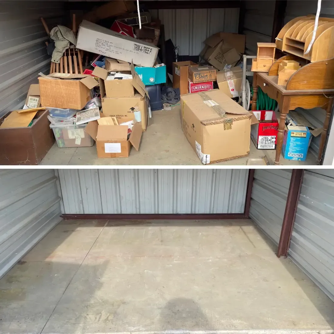 Cluttered storage unit transformed to empty