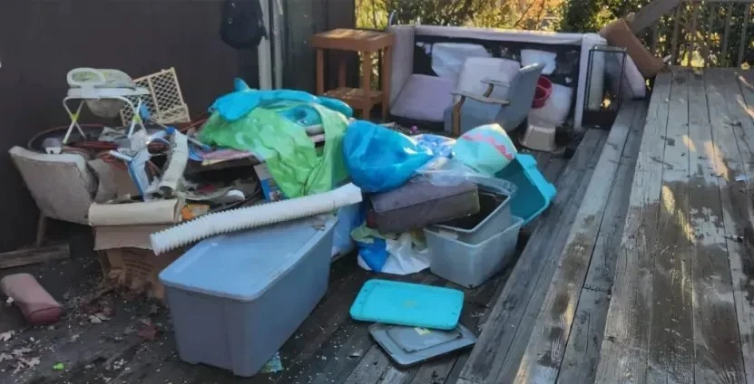 Cluttered deck with various debris